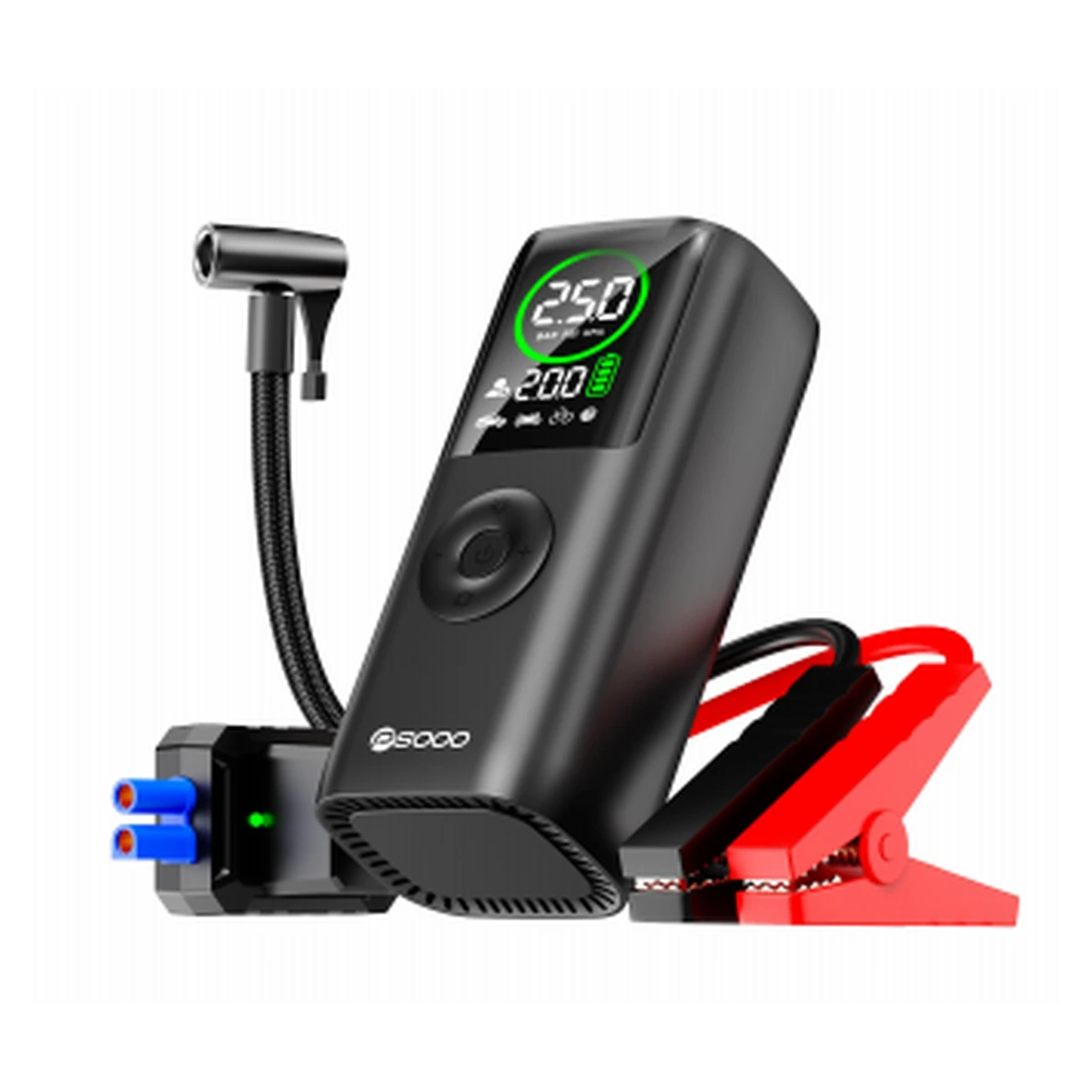 PS-215 car jump starter and accessories on a white background