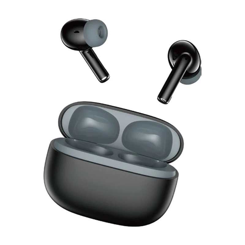 G02 in-ear TWS earbuds and charging case on white background