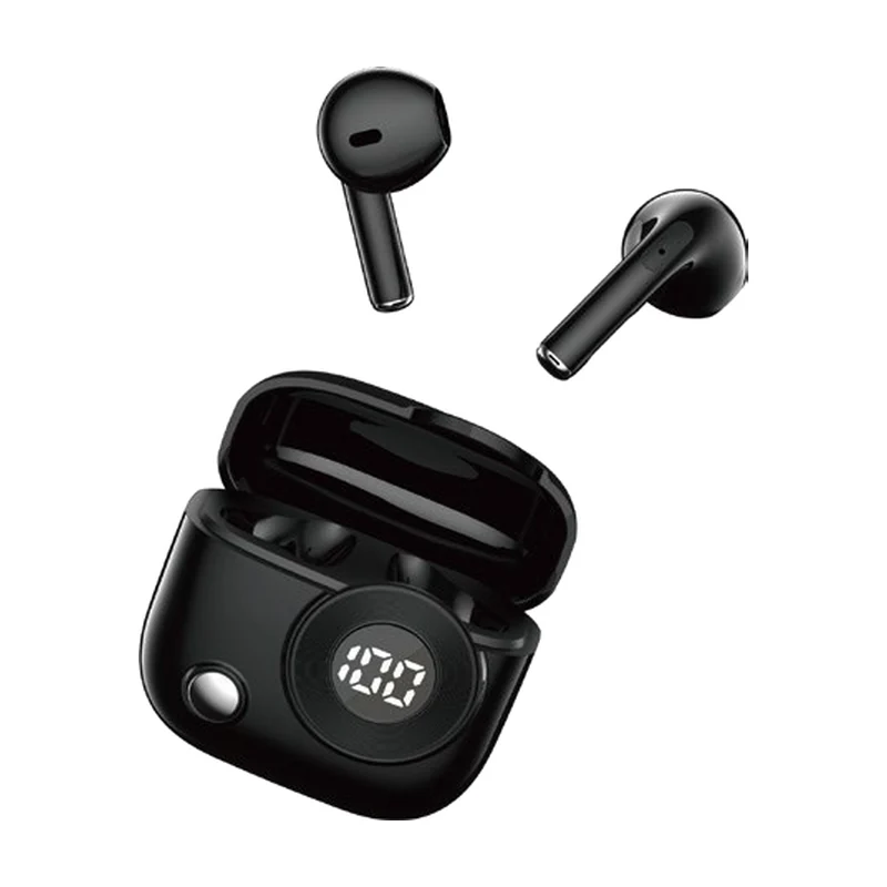 G05 semi-in-ear TWS earbuds and charging case on white background