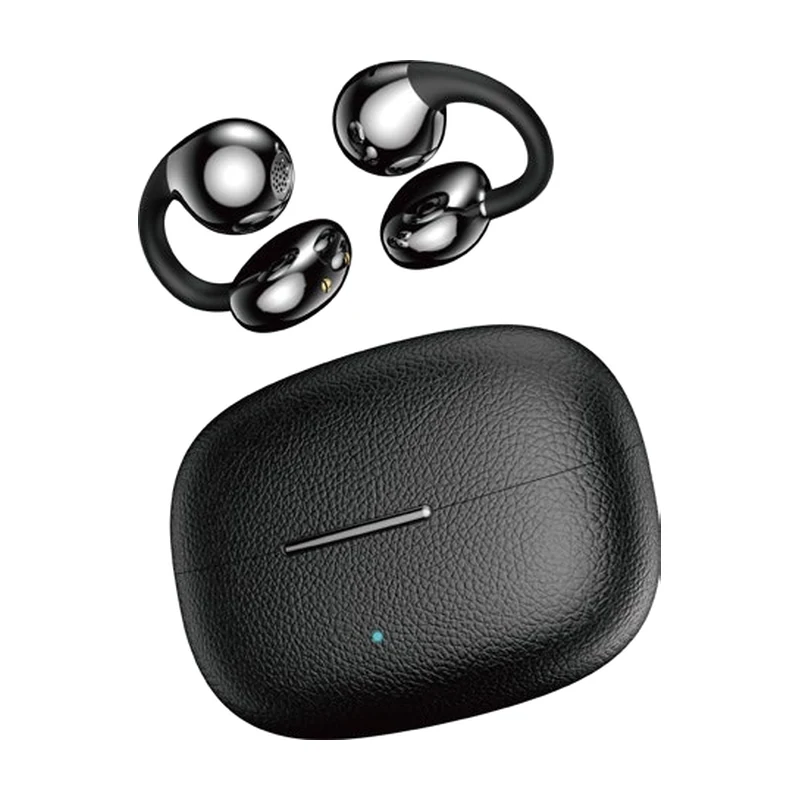 G26 open-ear clip TWS earbuds and charging case on white background