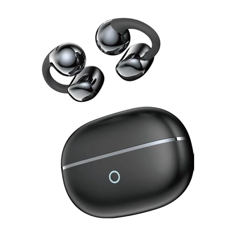 G42 open-ear clip TWS earbuds and charging case on white background