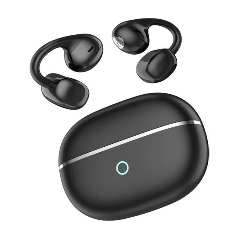 G43S open-ear clip TWS earbuds and charging case on white background