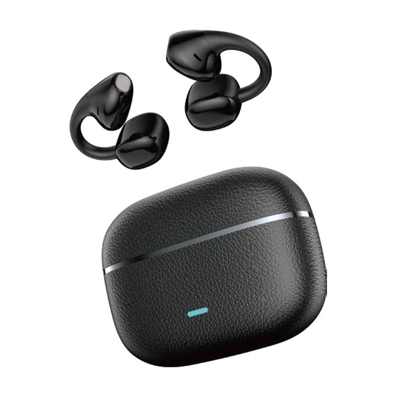 G45 open-ear clip TWS earbuds and charging case on white background