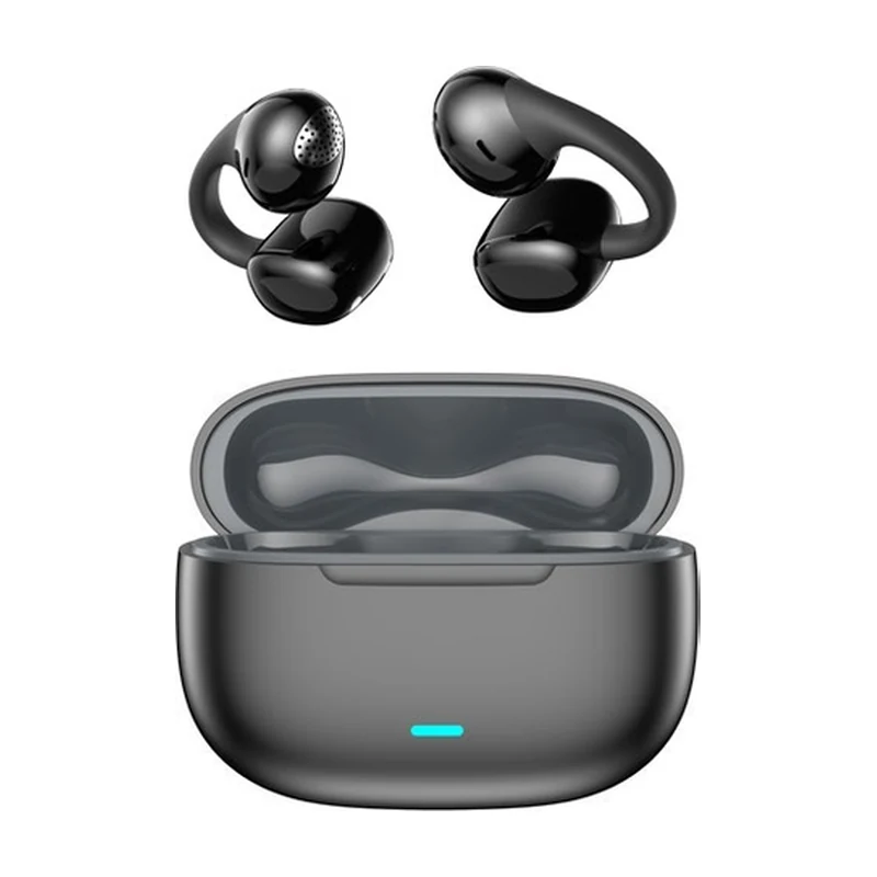 G49S open-ear clip TWS earbuds and charging case on white background