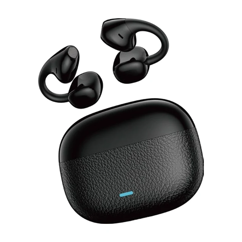 G52 open-ear clip TWS earbuds and charging case on white background
