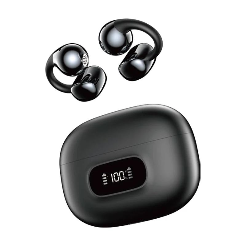G53 open-ear clip TWS earbuds and charging case on white background