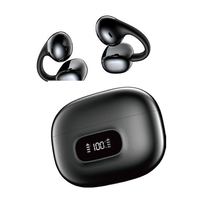 G55S open-ear clip TWS earbuds and charging case on white background