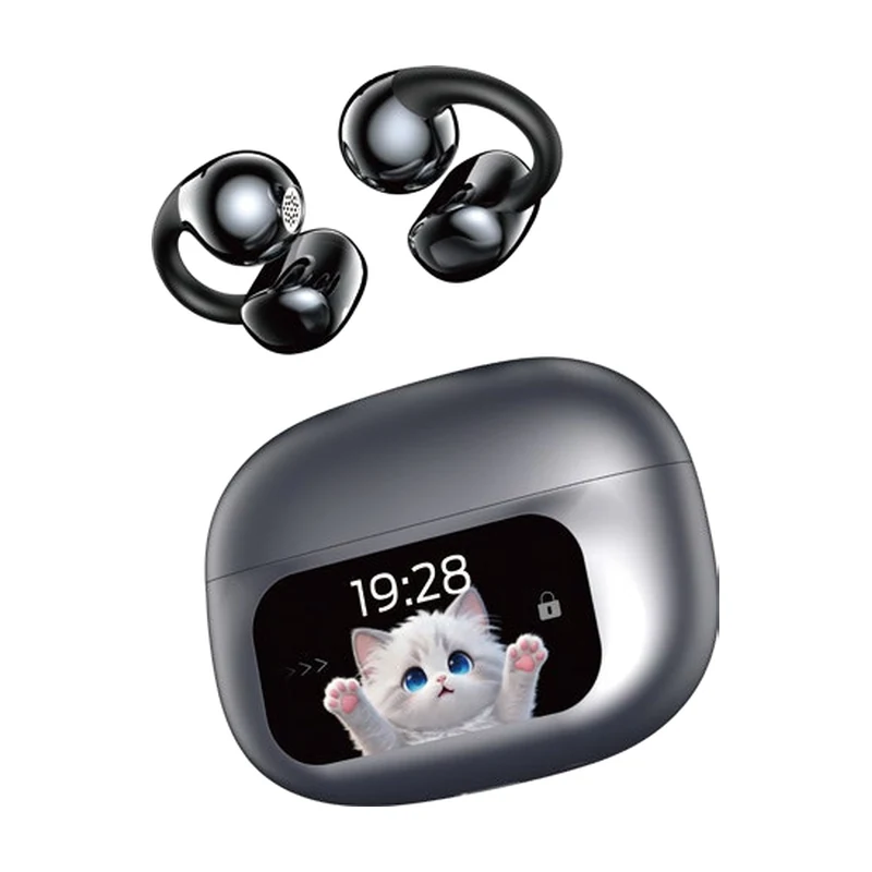 G56 open-ear clip TWS earbuds and charging case on white background
