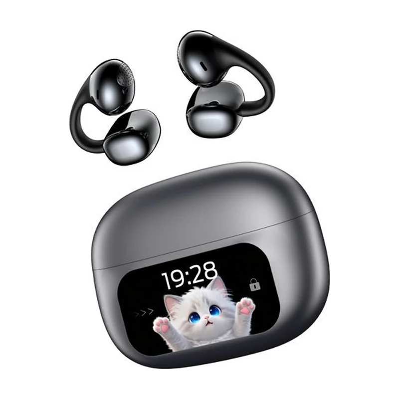 G57S open-ear clip TWS earbuds and charging case on white background