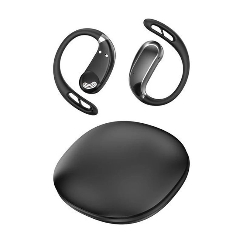 G59 open-ear hook TWS earbuds and charging case on white background