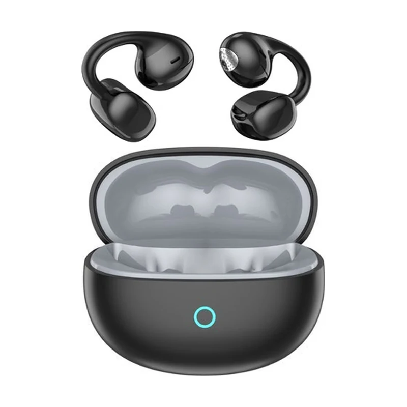 G65S open-ear clip TWS earbuds and charging case on white background