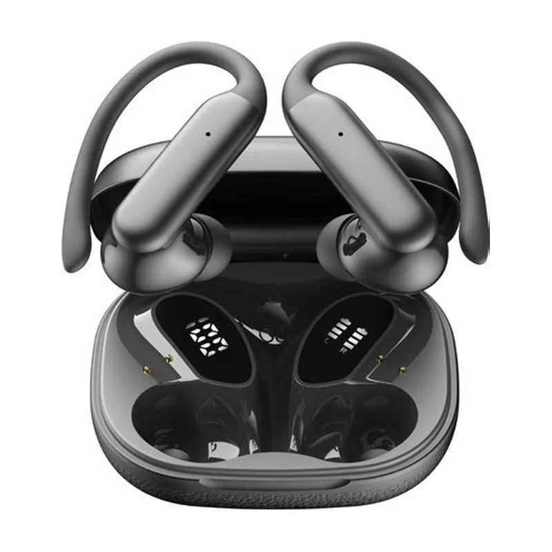 G68 open-ear hook TWS earbuds and charging case on white background
