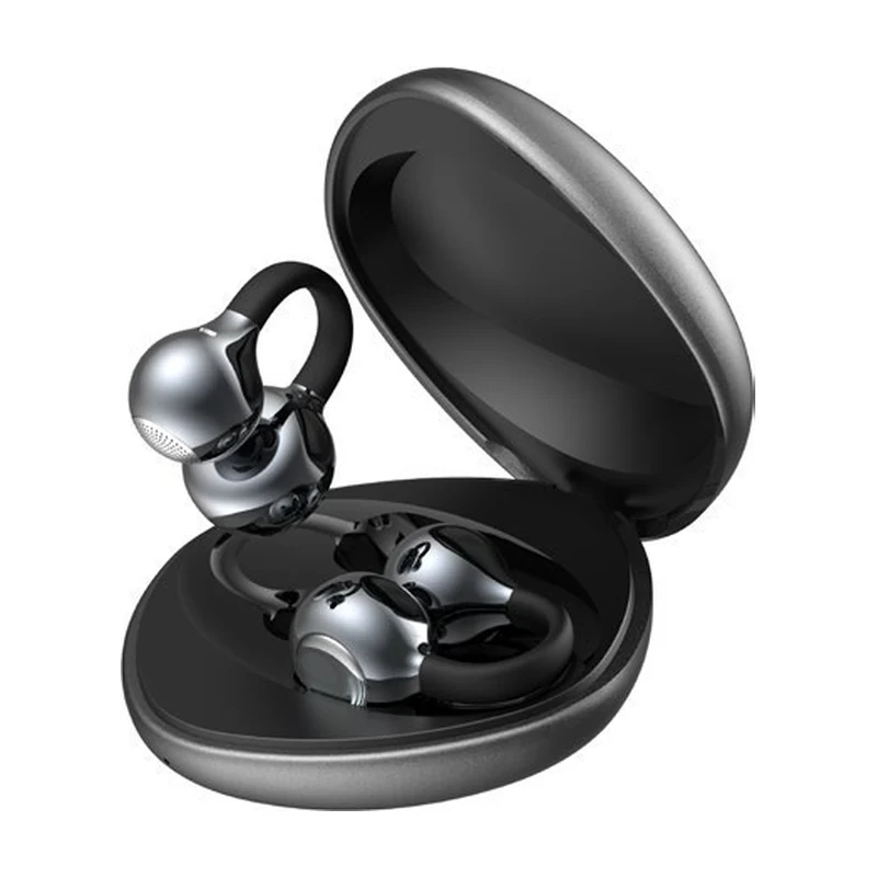 G75 open-ear clip TWS earbuds and charging case on white background